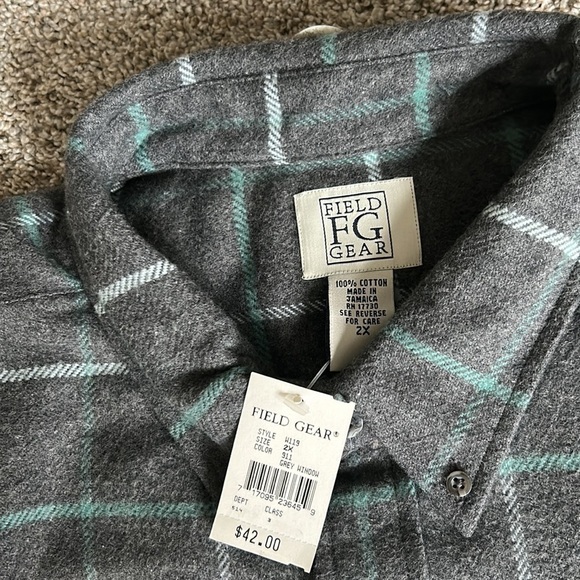NWT Field Gear FG flannel men’s 2X grey window plaid 💯 cotton button down shirt - Picture 4 of 11